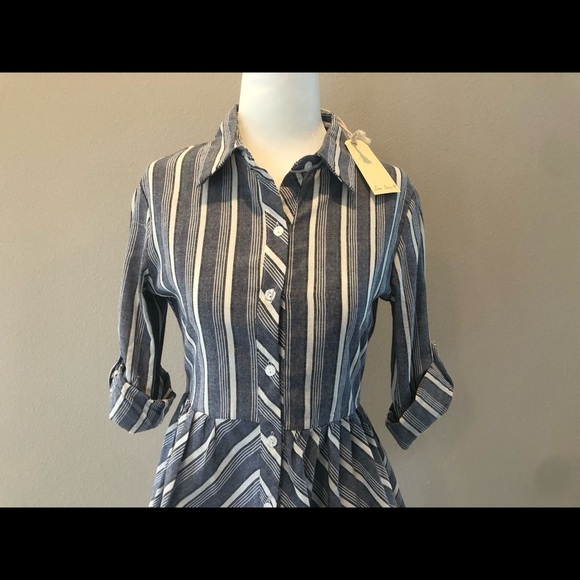 NWT Denim & White Striped Collard Button Down Love Notes Shirt - Size: Small - Picture 12 of 12